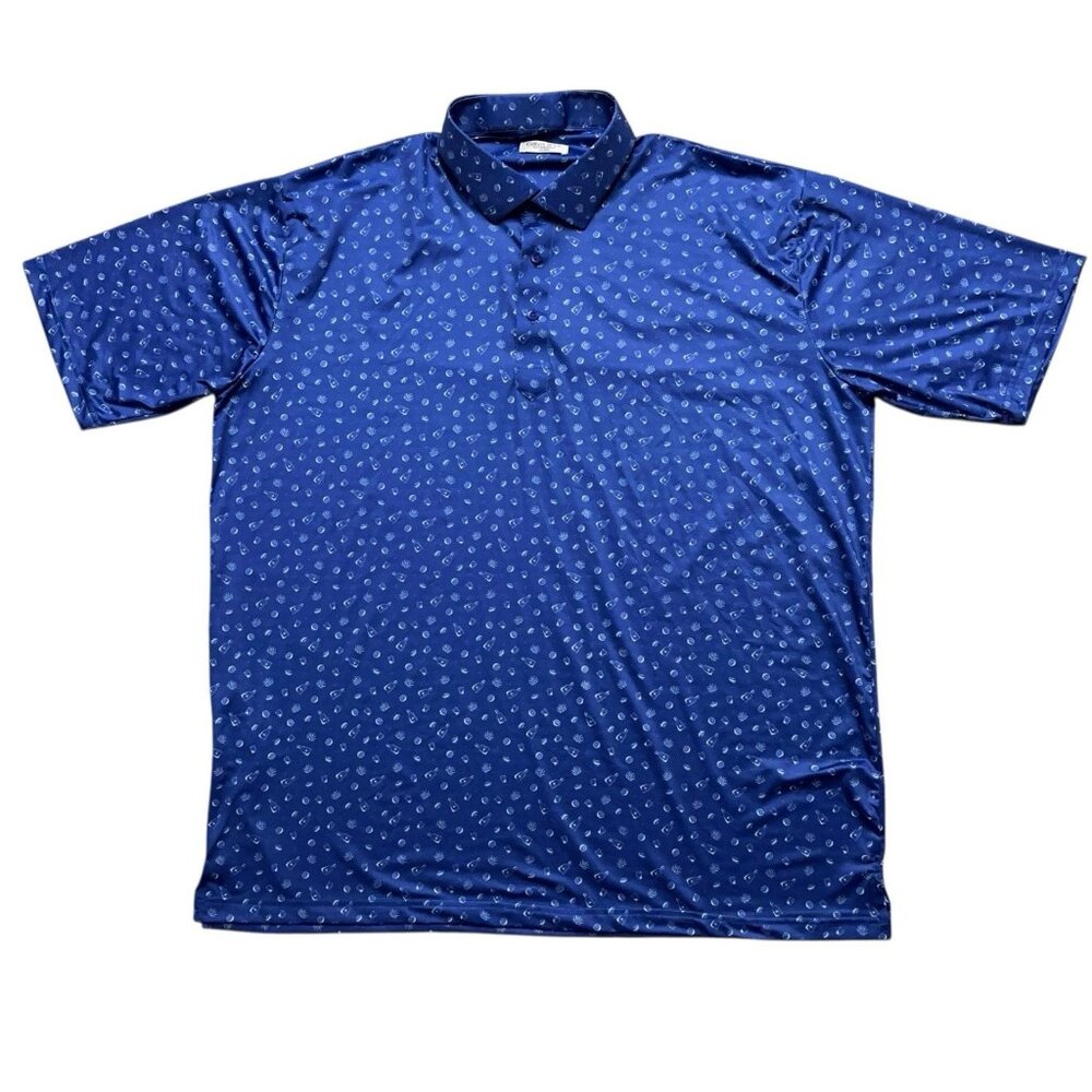 Collars & Co Dress Collar Polo Shirt Mens 2XL Featherweight Geometric Blue